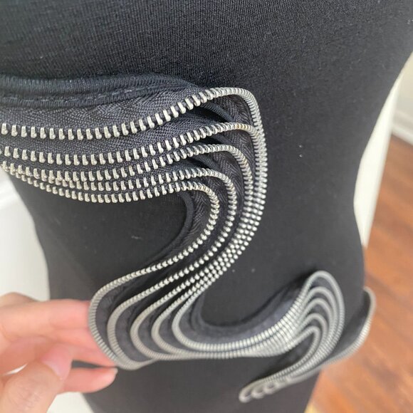 New Black Stretch Swirl Zippers Short Sleeve Crew Neck Night T-Shirt Mini Dress - Picture 2 of 5